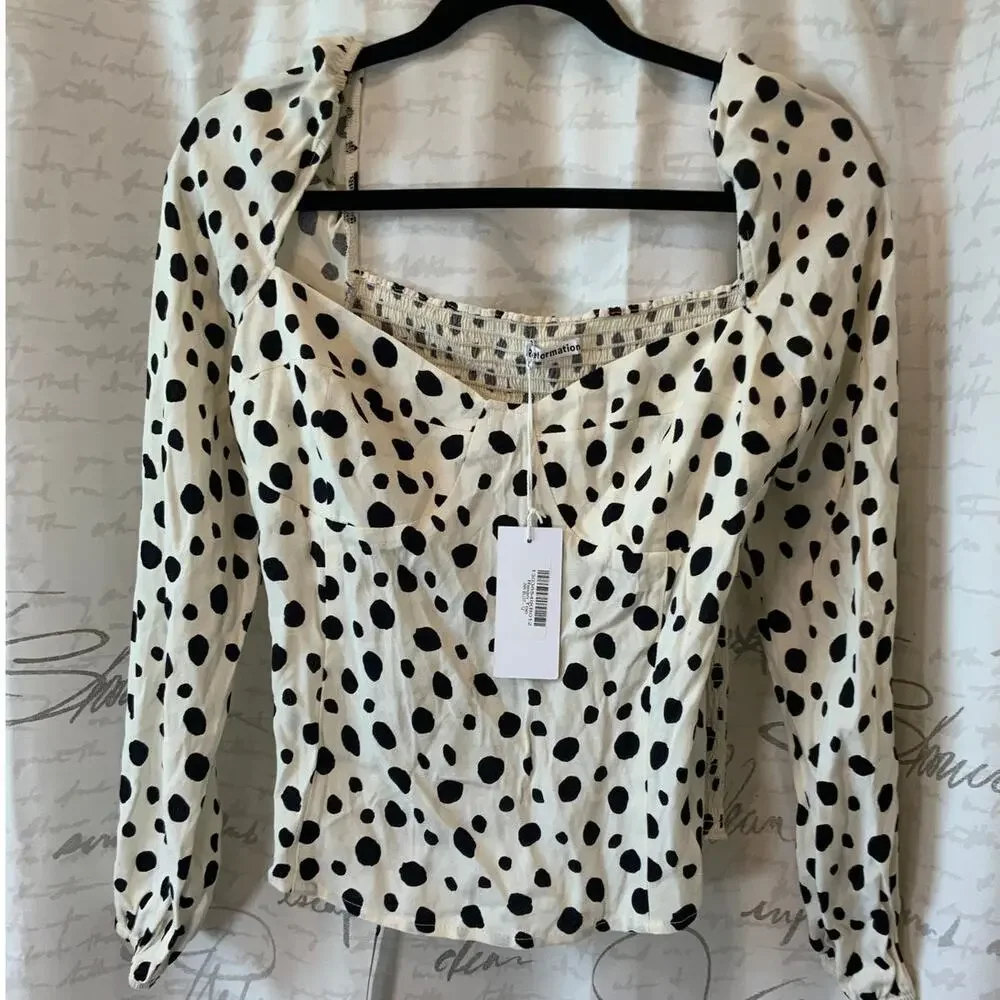 NWT Reformation Reign Polka Dot Corset Smocked Puff Sleeve Top 12